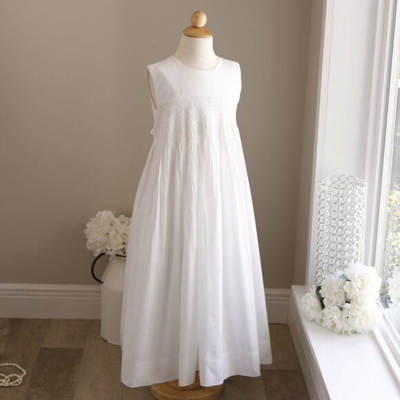 Strasburg Dress White Smocked Size 8 Sleeveless Special Occasion Flower Girl - Picture 5 of 7